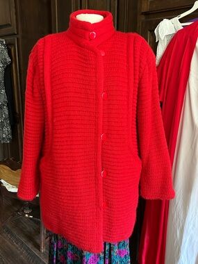 1980’s Fleetstreet Sz S Red Sweater Coat Knit Button-Front Coatigan